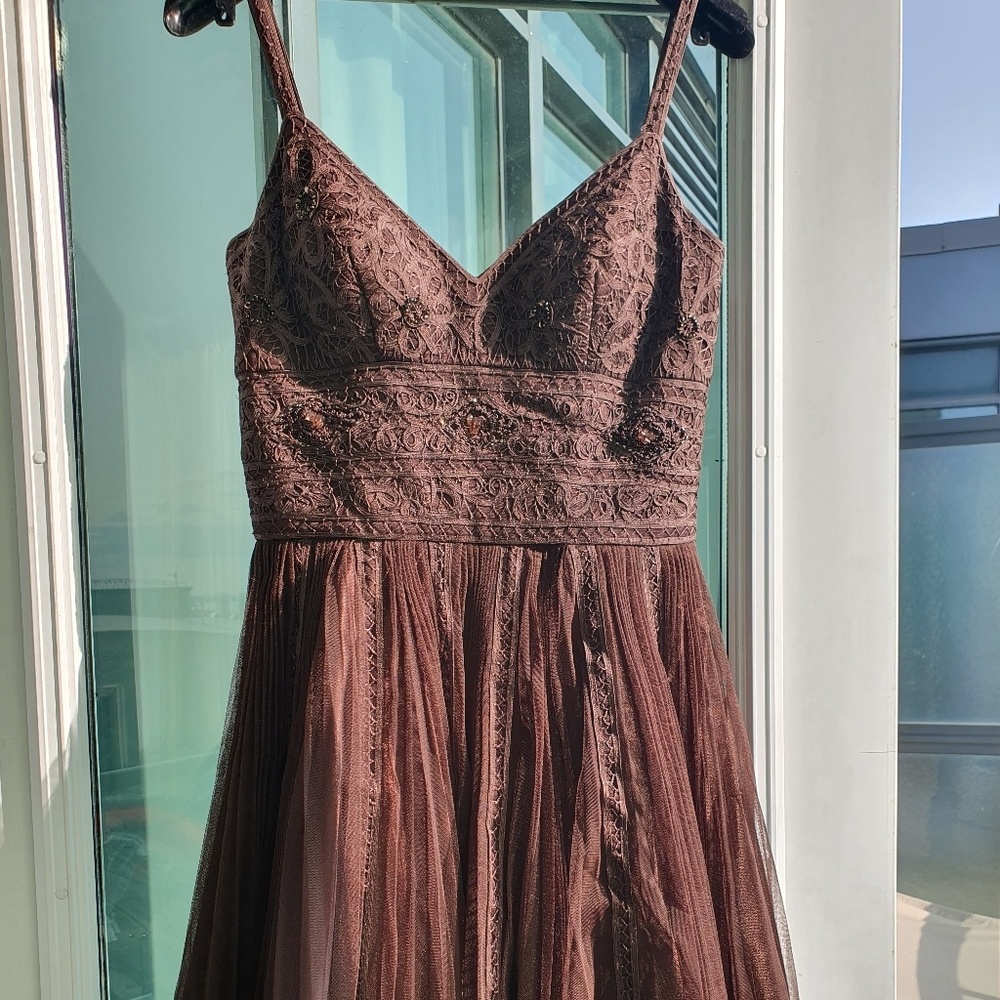 Sue Wong Chocolate Brown evening dress with lace, sequins and beads Size 4